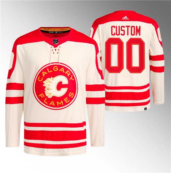 Men%27s Calgary Flames Custom 2023 Cream Classic Primegreen Stitched Jersey